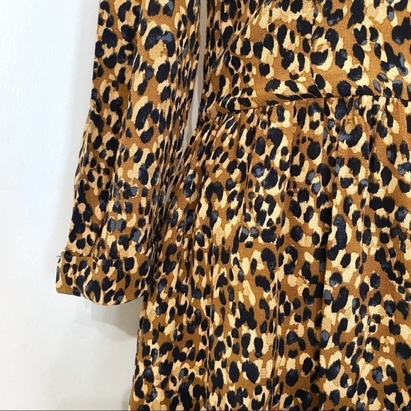 ZARA TRF LEOPARD BUTTON FRONT 3/4 SLEEVE V-NECK MAXI DRESS - XS - Picture 5 of 9